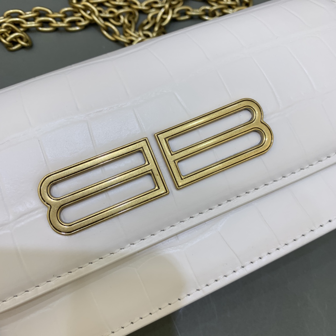 Balenciaga Gossip Wallet on chain Crocodile Embossed Calfskin Shouler Bag White